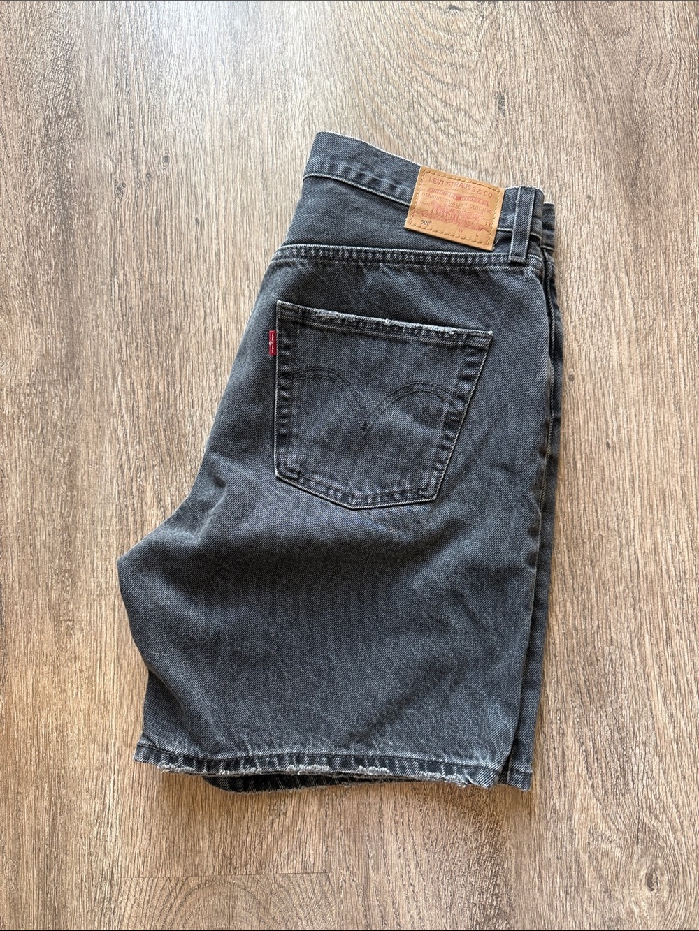 Levi's Washed Black Denim Shorts with Back Patch